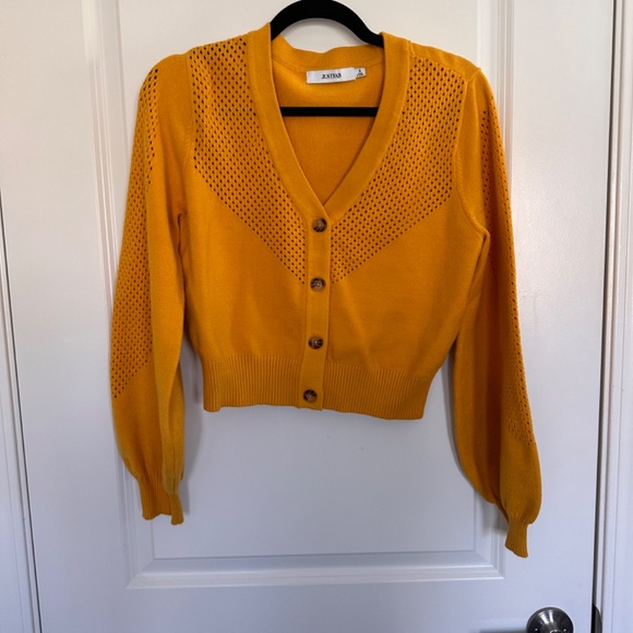 Open Stitch Short Cardigan in Golden Rod - Picture 5 of 14